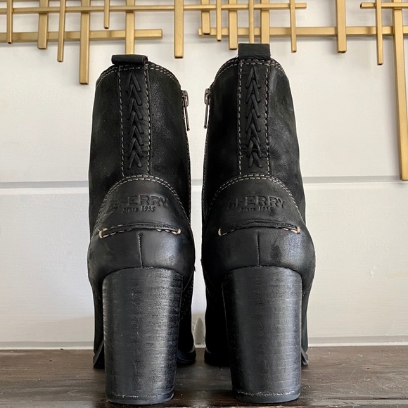 Sperry Black Leather Heeled Zippered Boots size 8 chunky heel Like new - Picture 4 of 9